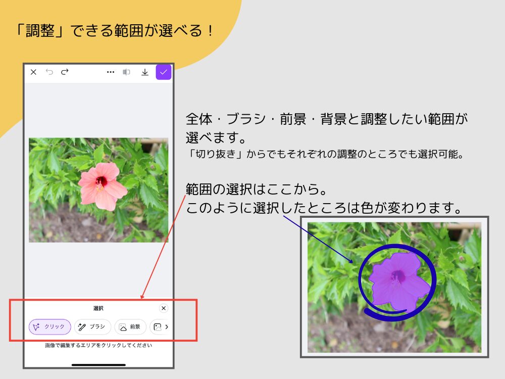 調整の範囲が選択できる