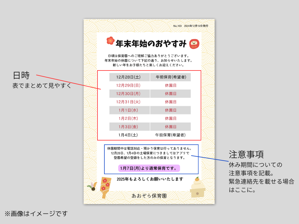 年末年始のお知らせ　内容の解説