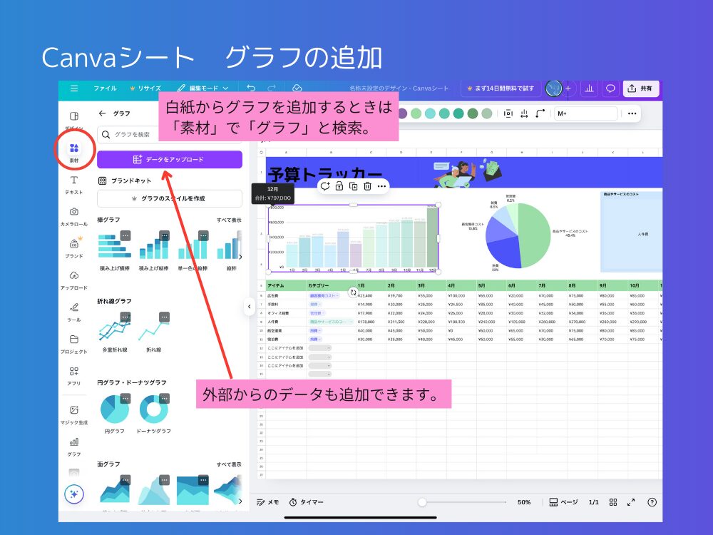 Canvaシート　グラフの追加