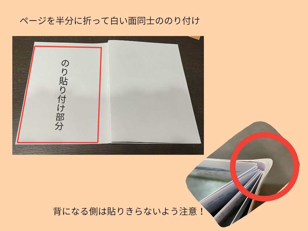 のりの貼り付け部分　製本