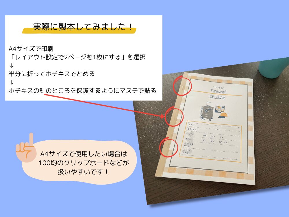 実際に製本してみた様子