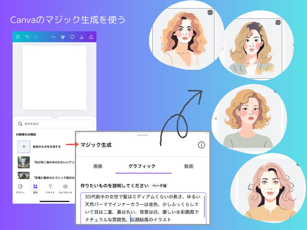 Canvaの生成AIで似顔絵を作る