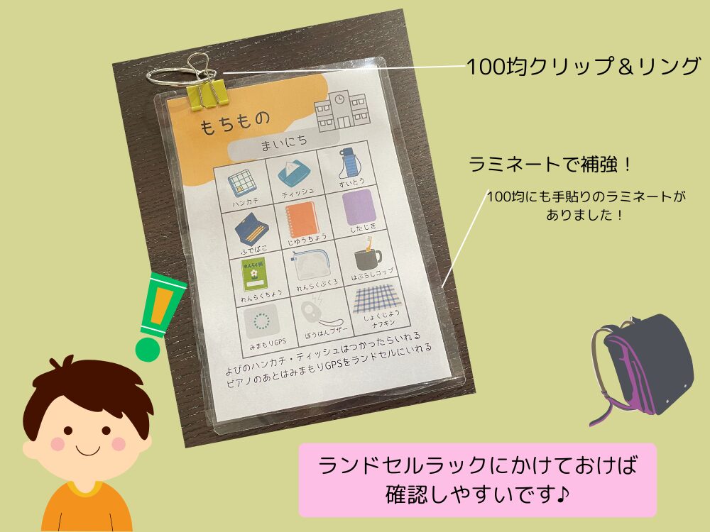 実際の持ち物一覧表