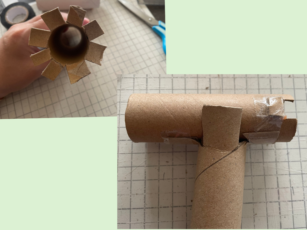 切ったラップ芯と合体して持ち手を作る